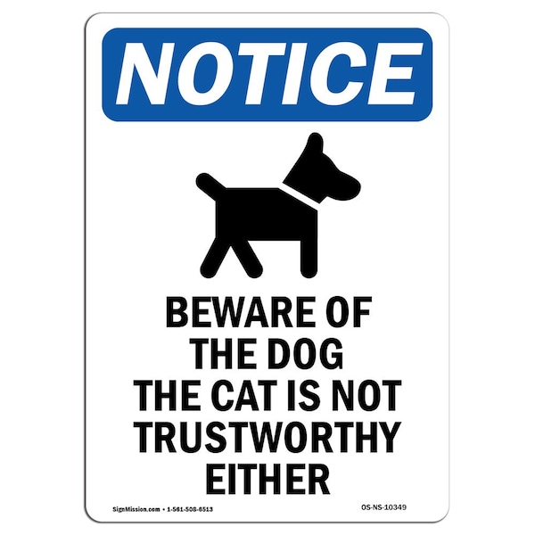 Signmission OSHA Notice, 5" Height, Beware Of The Dog Sign With Symbol, 5" X 3.5", Portrait OS-NS-D-35-V-10349 - main